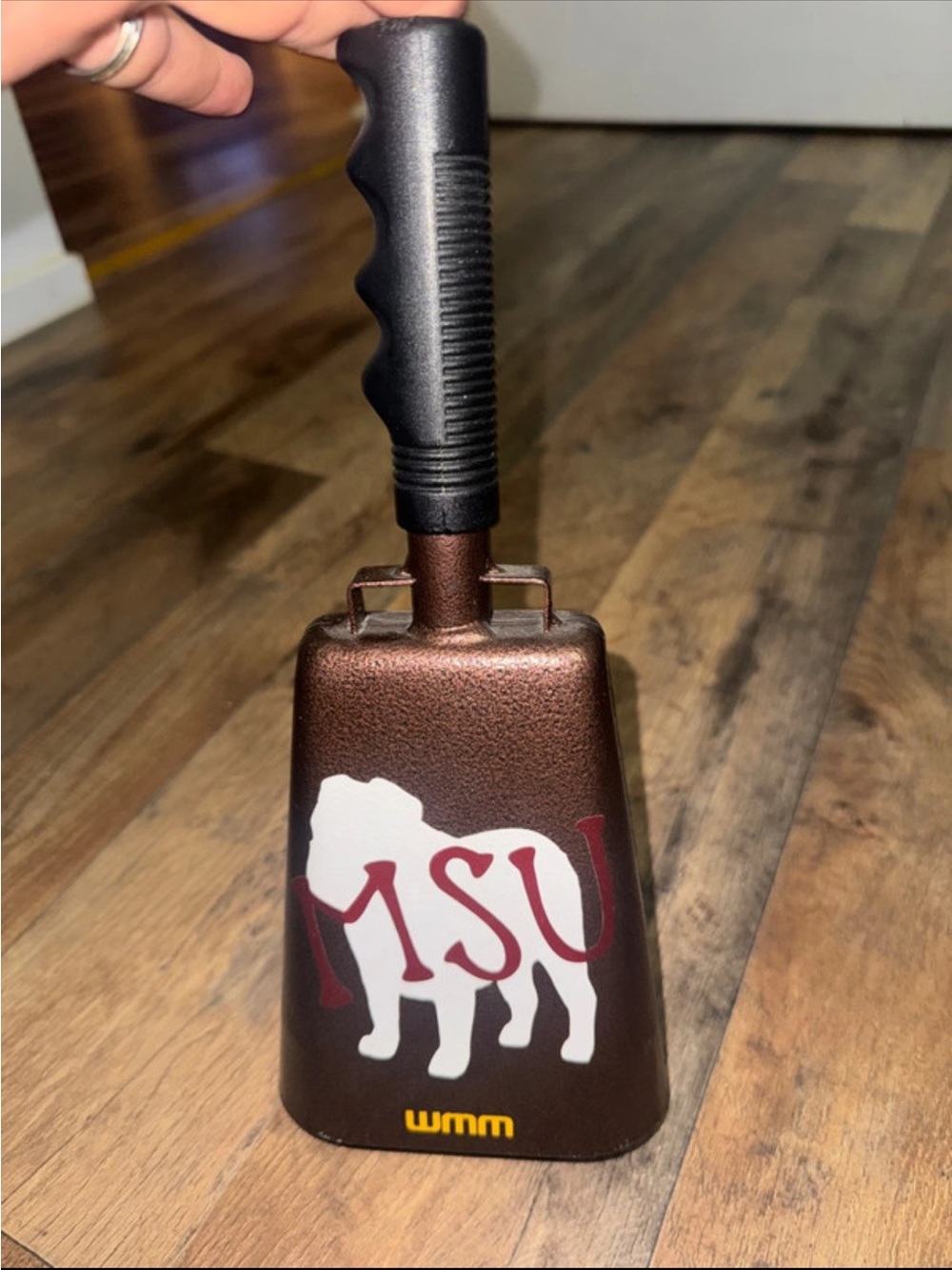 MSU Brown Metal Cowbell with Black Grip Handle